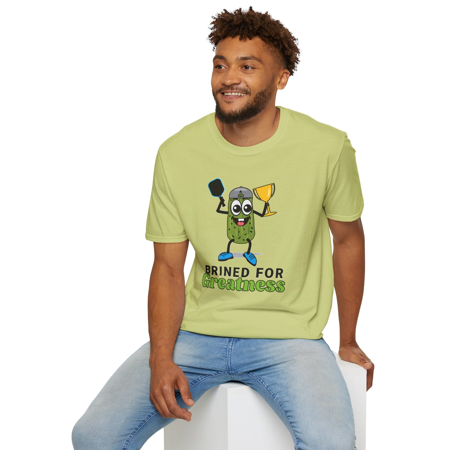 Brined for Greatness Unisex Softstyle T-Shirt - Fun Pickle Design for Picklers