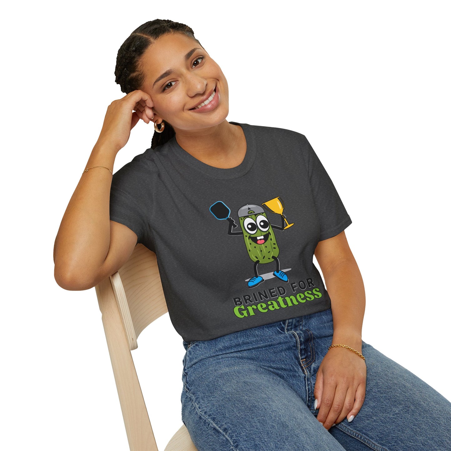 Brined for Greatness Unisex Softstyle T-Shirt - Fun Pickle Design for Picklers