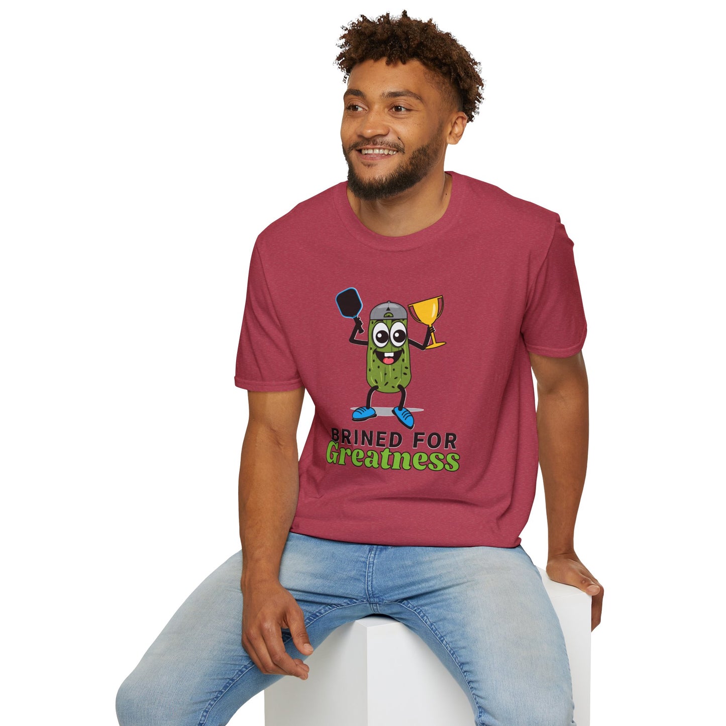 Brined for Greatness Unisex Softstyle T-Shirt - Fun Pickle Design for Picklers