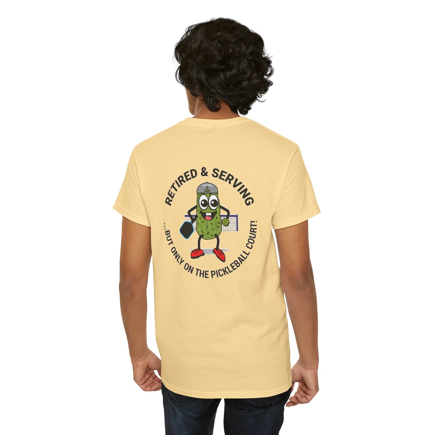 Funny Pickleball Tee - 'Retired & Serving' Graphic Unisex Heavy Cotton T-Shirt