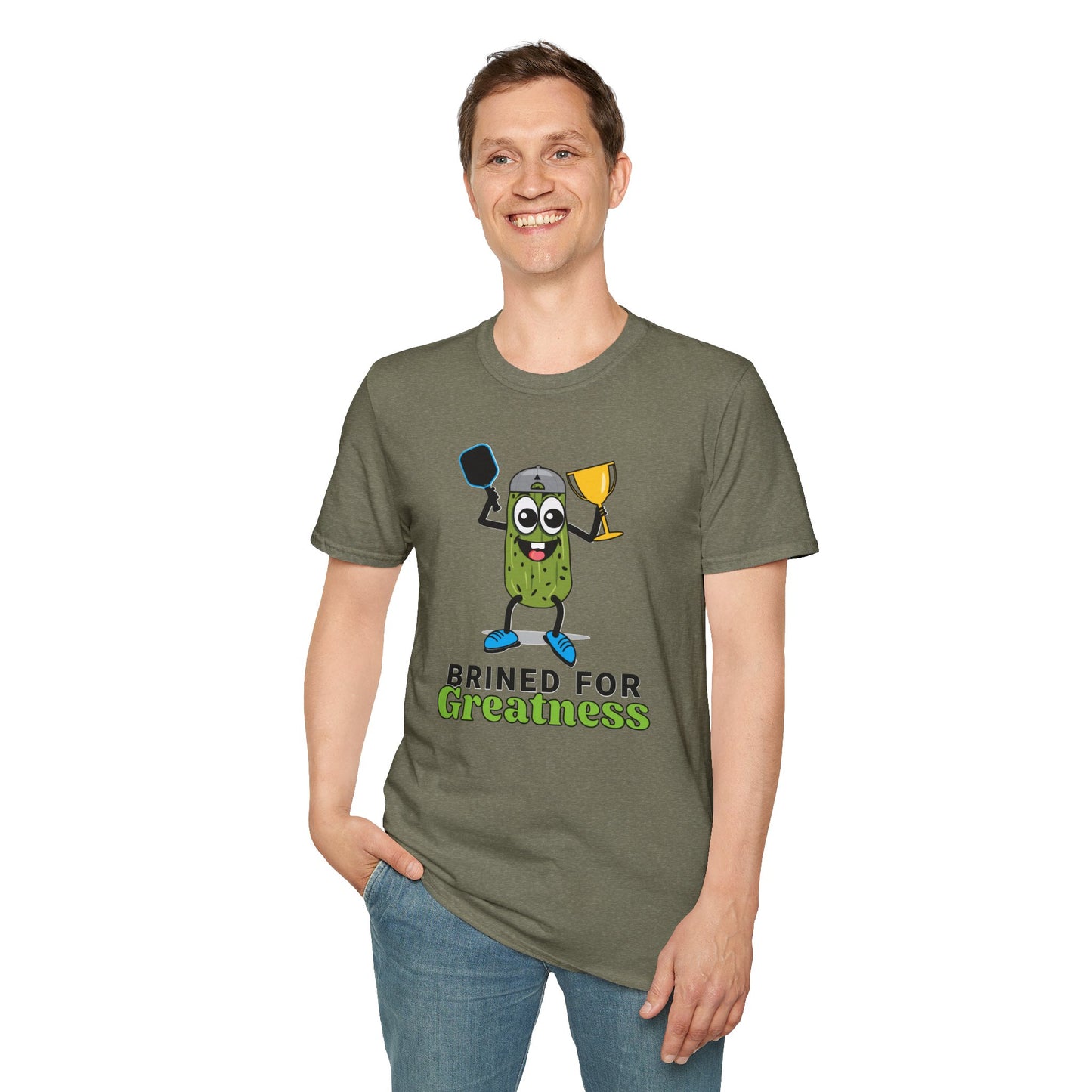 Brined for Greatness Unisex Softstyle T-Shirt - Fun Pickle Design for Picklers