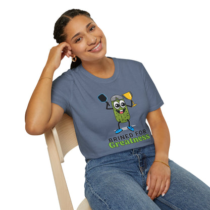 Brined for Greatness Unisex Softstyle T-Shirt - Fun Pickle Design for Picklers