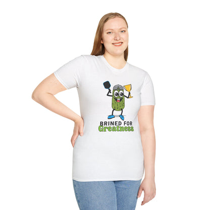 Brined for Greatness Unisex Softstyle T-Shirt - Fun Pickle Design for Picklers