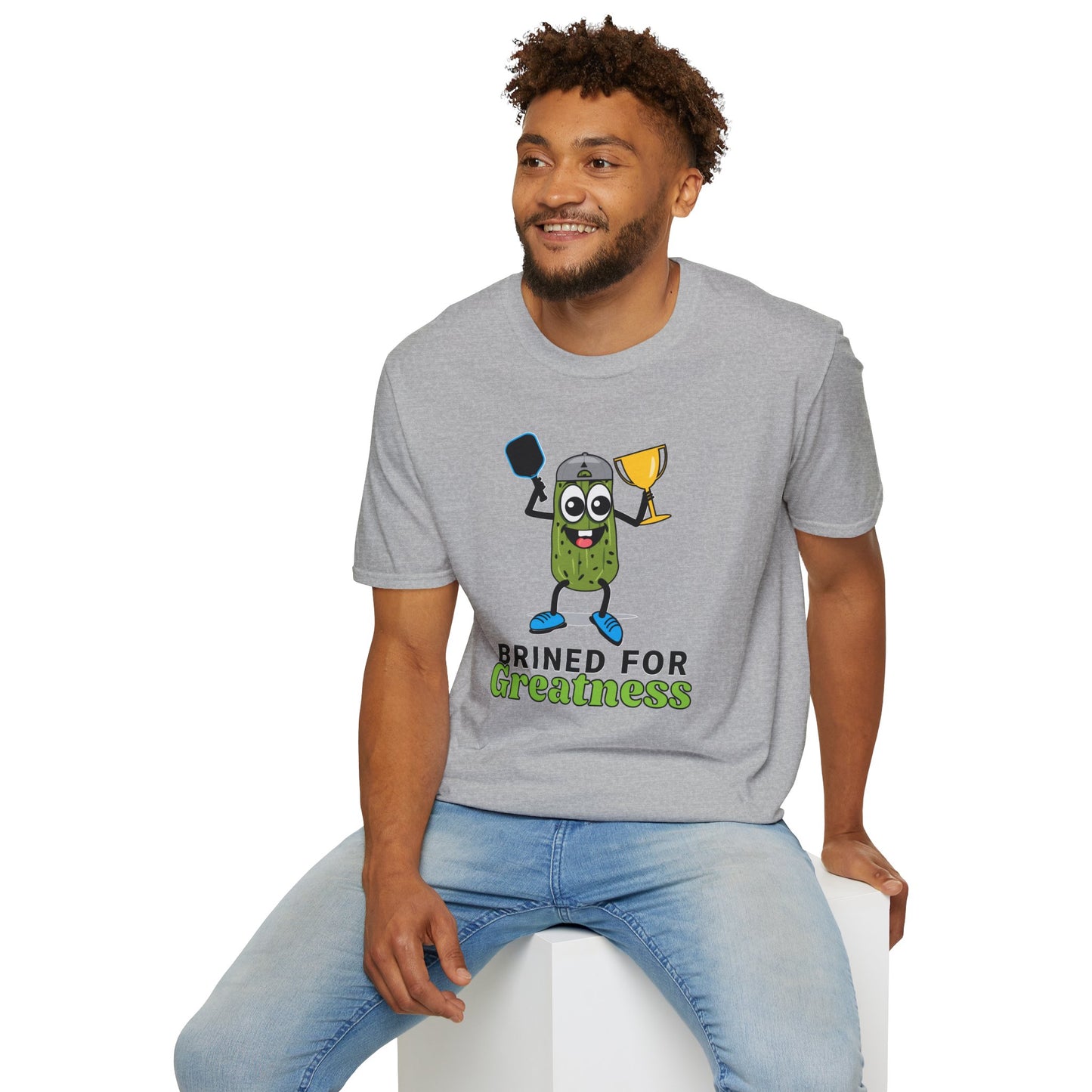 Brined for Greatness Unisex Softstyle T-Shirt - Fun Pickle Design for Picklers